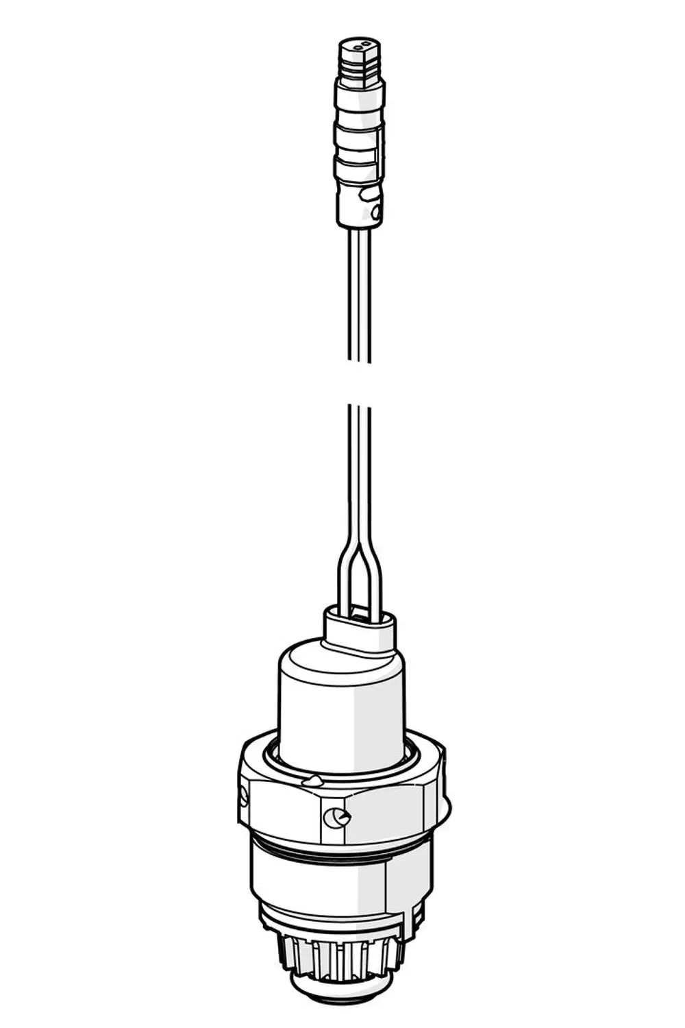 Magnetventil von HANSA mit einem Anschlusskabel und einer zylindrischen Bauform. Der untere Teil hat eine strukturierte Oberfläche.